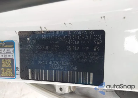 2016 Kia Optima Lx из США, поврежденный, VIN KNAGT4L32G5103692